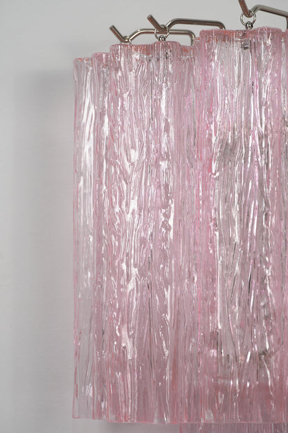 Cascading Prism Pink Glass Wall Light | Glass, Metal | Close-up of the vertical rippled texture on the pink glass prisms | Detail shot | vexa lamps Cascading Prism