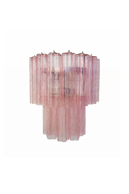 Cascading Prism Pink Glass Wall Light | Glass, Metal | Two-tier pink rippled glass prisms in a tiered waterfall design | Isolated lit product shot on white background | vexa lamps Cascading Prism