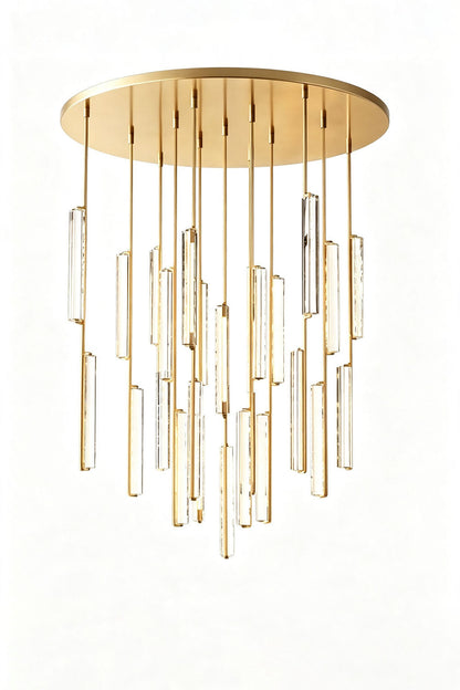 Cassian Cascading Crystal Ring Chandelier features K9 crystal prisms cascading from a brass-toned frame.