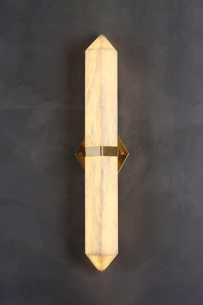 Cassian Faceted Alabaster Wall Sconce featuring natural stone and brass-toned bracket, ideal for luxury home decor.