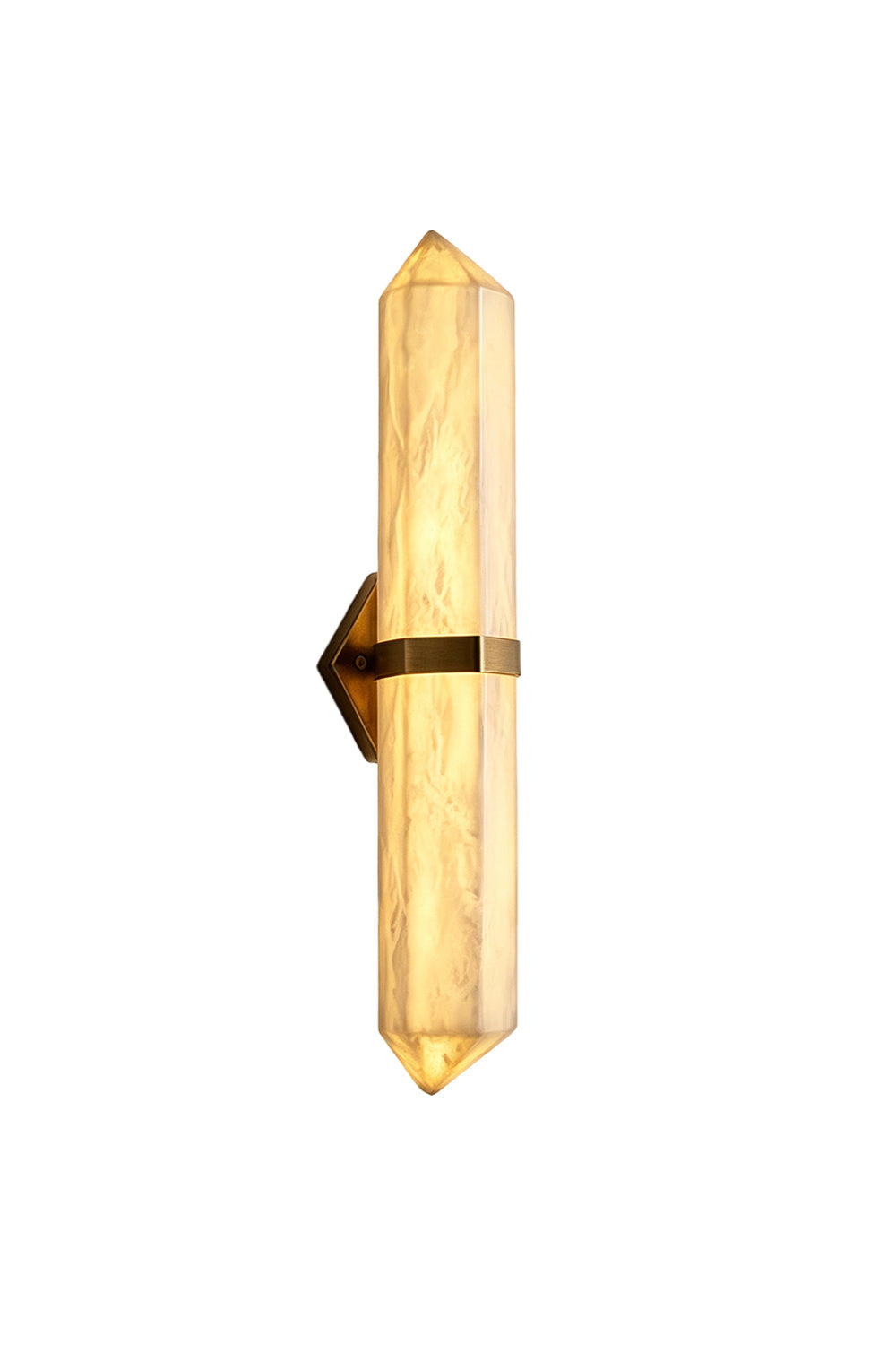 Cassian Faceted Alabaster Wall Sconce with geometric design and brass-toned bracket.
