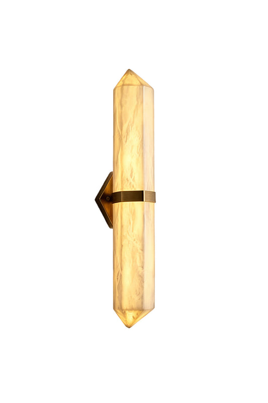 Cassian Faceted Alabaster Wall Sconce with geometric design and brass-toned bracket.