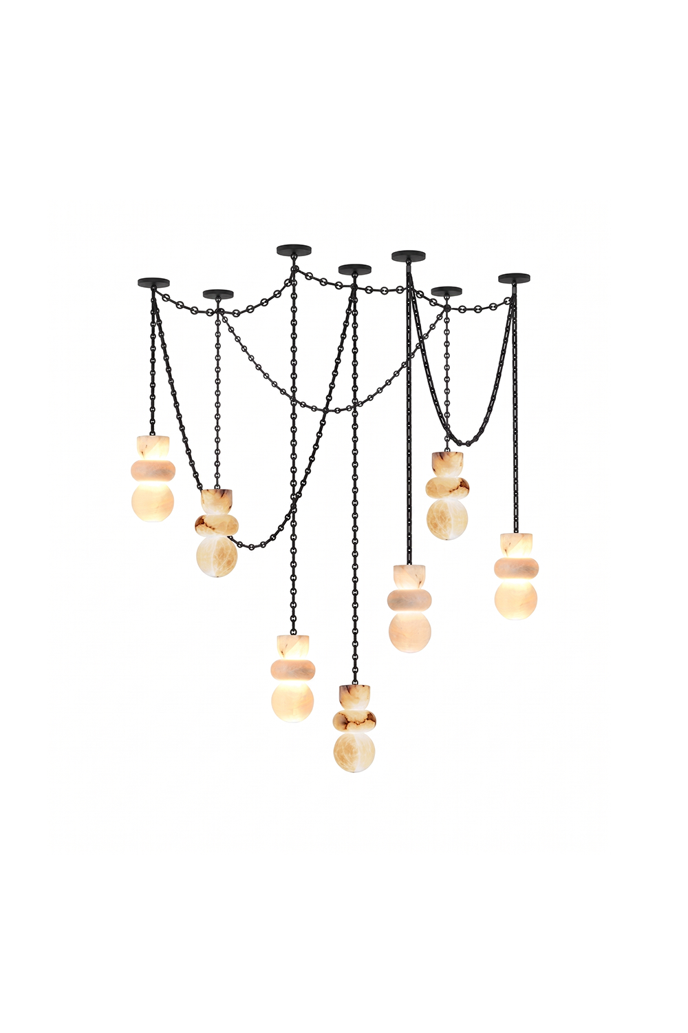 Celestial Alabaster Chandelier | Alabaster, Metal | Multi-light spider design with black chains | Isolated on white | vexa lamps