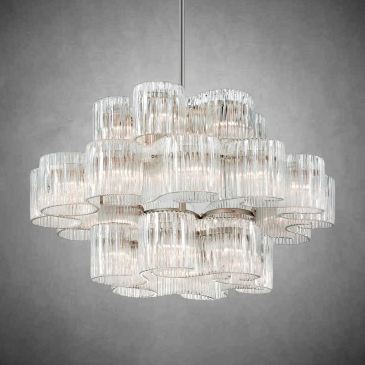 Riva 24 Light Large Organic Ribbed Glass Chandelier 45"D