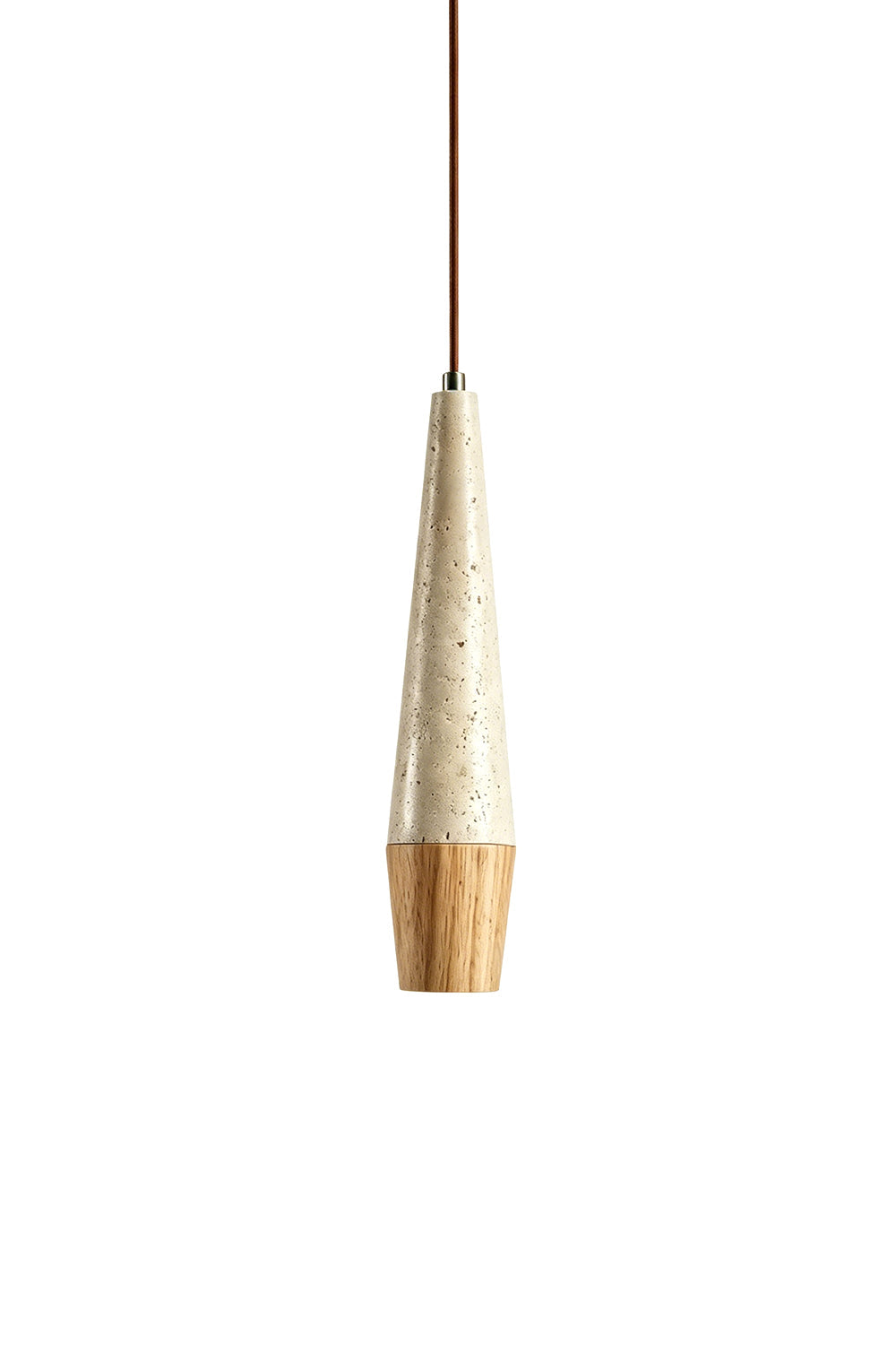 Conical Tiber Travertine Pendant Light | Travertine, Wood | Light wood base, isolated white background | vexa lamps