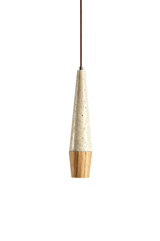 Conical Tiber Travertine Pendant Light | Travertine, Wood | Light wood base, isolated white background | vexa lamps