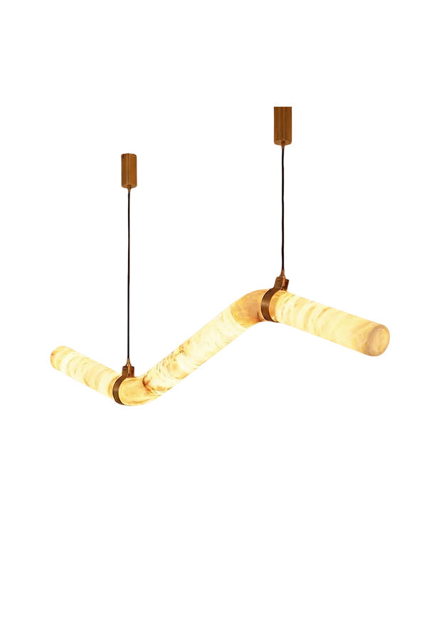 Contemporary undulating alabaster tube chandelier with brass accents | Alabaster, Brass | Front view isolated on white background | vexa lamps