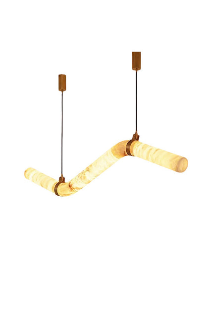 Contemporary undulating alabaster tube chandelier with brass accents | Alabaster, Brass | Front view isolated on white background | vexa lamps