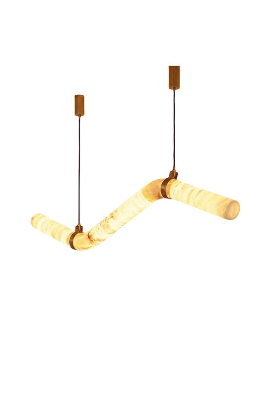 Contemporary undulating alabaster tube chandelier with brass accents | Alabaster, Brass | Front view isolated on white background | vexa lamps