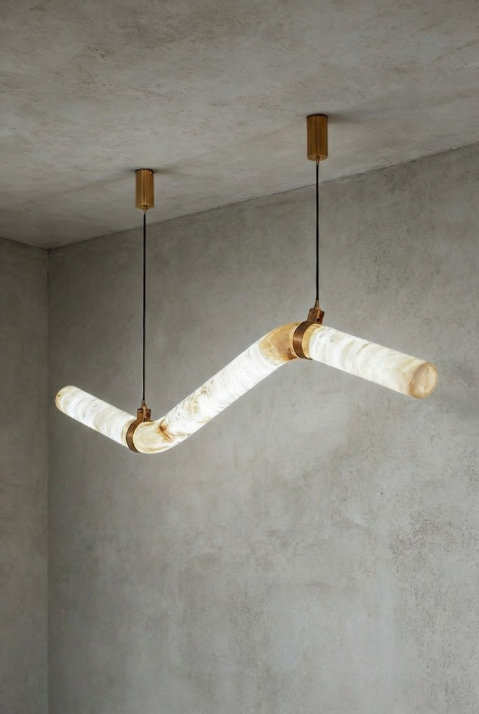 Contemporary Undulating Alabaster Tube Chandelier | Alabaster, Brass | Alternative isolated view on white background | vexa lamps