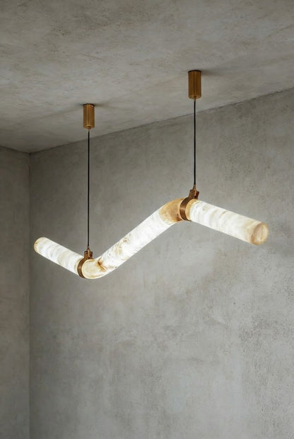 Contemporary Undulating Alabaster Tube Chandelier | Alabaster, Brass | Alternative isolated view on white background | vexa lamps