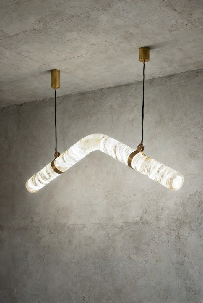 Contemporary Undulating Alabaster Tube Chandelier | Alabaster, Brass | Alternative isolated view on white background | vexa lamps