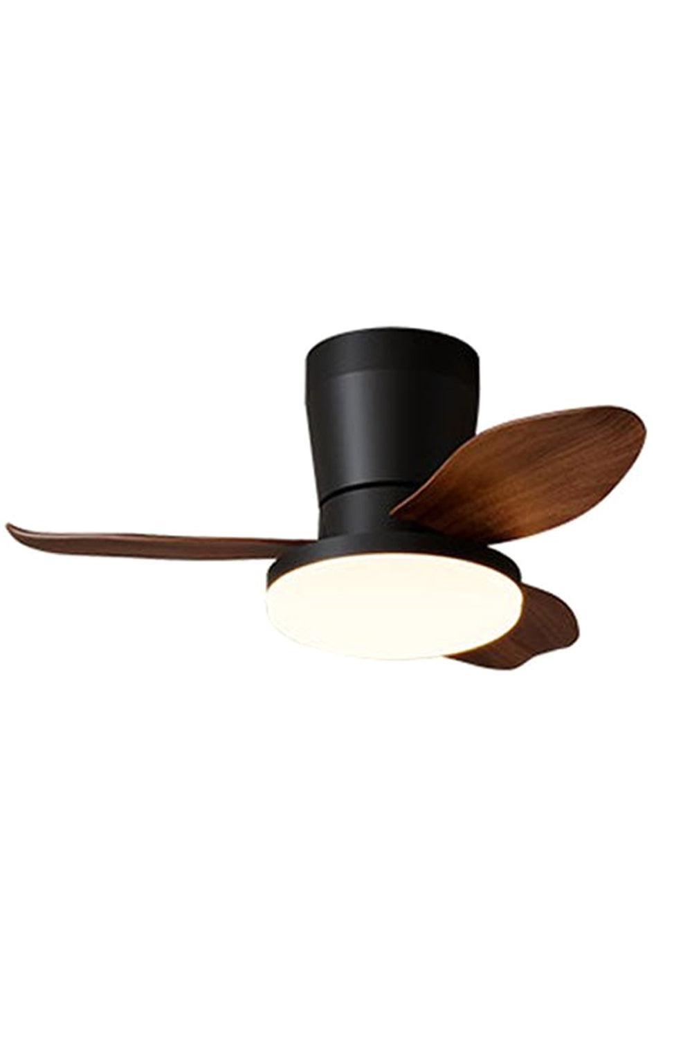 Corin Low-Profile Ceiling Fan Light with curved blades and integrated LED, ideal for low ceilings.