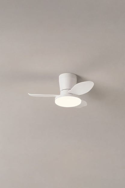 Corin Low-Profile Ceiling Fan Light with three blades and integrated LED light in a sleek flush-mount design.