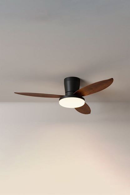 Corin Low-Profile Ceiling Fan Light with sculpted blades and integrated LED, ideal for low ceilings and modern spaces.