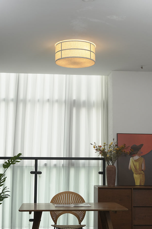 Crosshatch Linen Fabric Flush Mount Ceiling Light - view 9 | everlamps