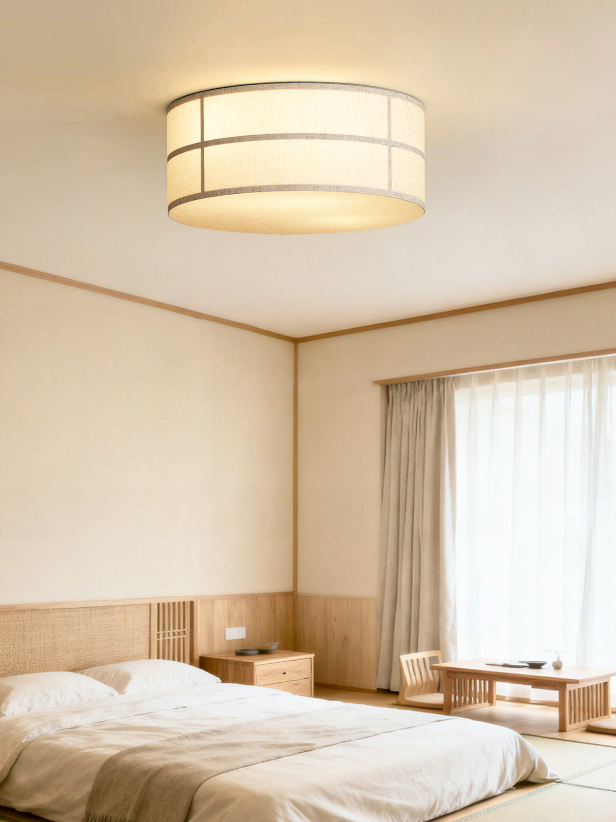 Crosshatch Linen Fabric Flush Mount Ceiling Light - view 12 | everlamps