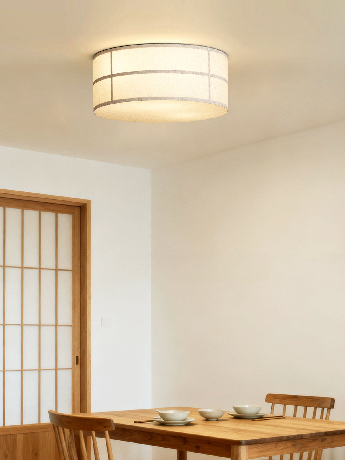Crosshatch Linen Fabric Flush Mount Ceiling Light - view 13 | everlamps