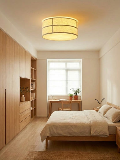 Crosshatch Linen Fabric Flush Mount Ceiling Light - view 4 | everlamps