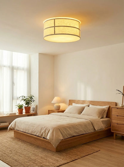 Crosshatch Linen Fabric Flush Mount Ceiling Light - view 3 | everlamps