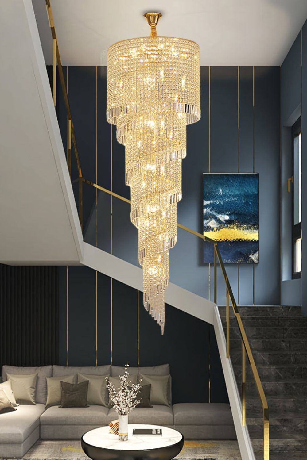 Crystal Spiral Double Volume Chandelier - everlamps