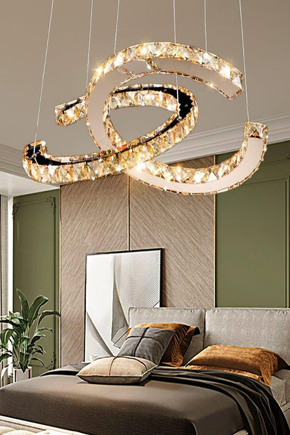 Crystal with Double C Chandelier - view 3 | everlamps