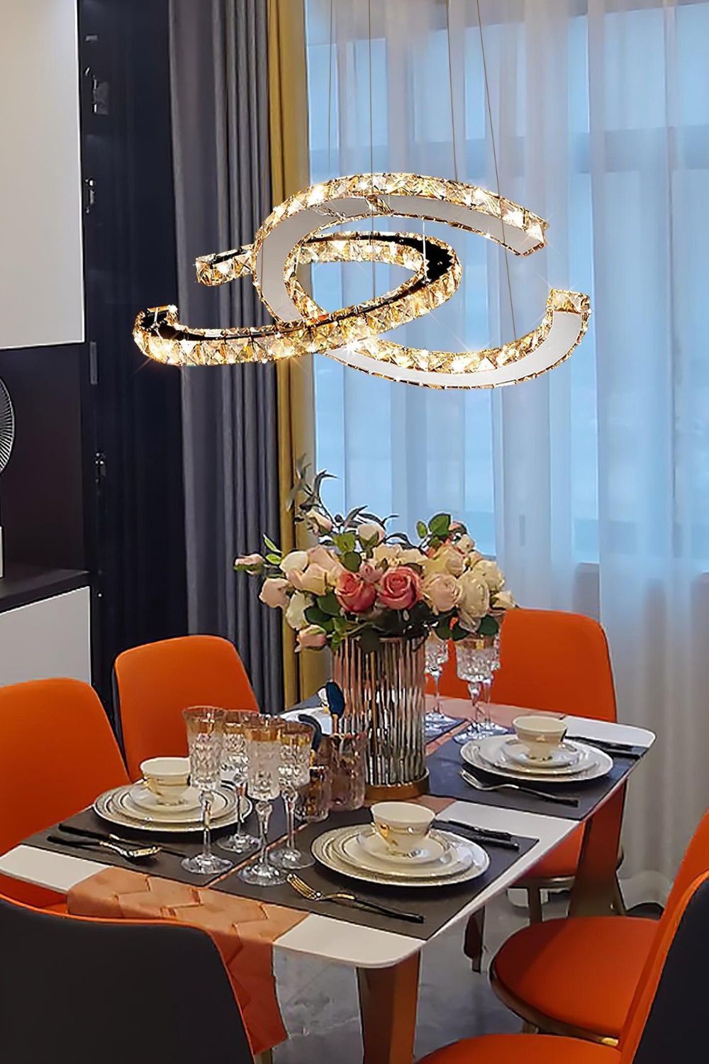 Crystal with Double C Chandelier - view 5 | everlamps