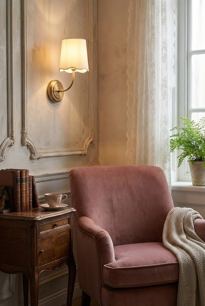 Curved Arm Fabric Shade Wall Sconce - view 3 | everlamps