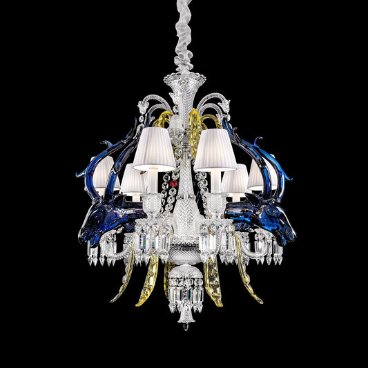 Traditional Colorful Candle Branch Blue Deer Crystal Chandelier for Living Room/Dining Room