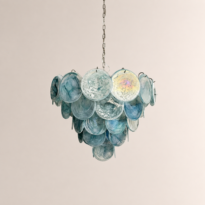 Dora Handblown Disc Glass Chandelier 27.6" Blue