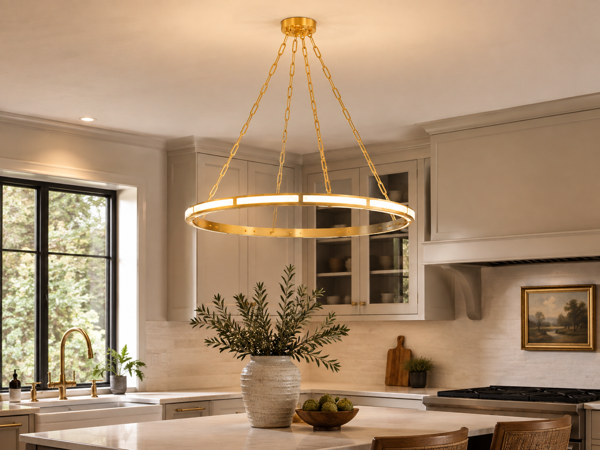 Elara Modern Round Alabaster Ring Chandelier 31"D 42"D