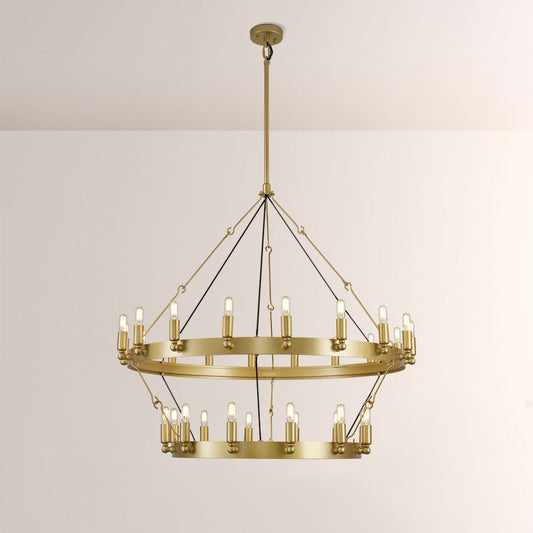 Elio Vintage Forged Round 2Tier Candelabra Filament Chandelier 38"D