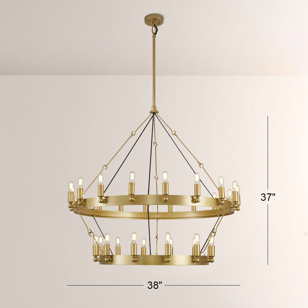 Elio Vintage Forged Round 2Tier Candelabra Filament Chandelier 38"D
