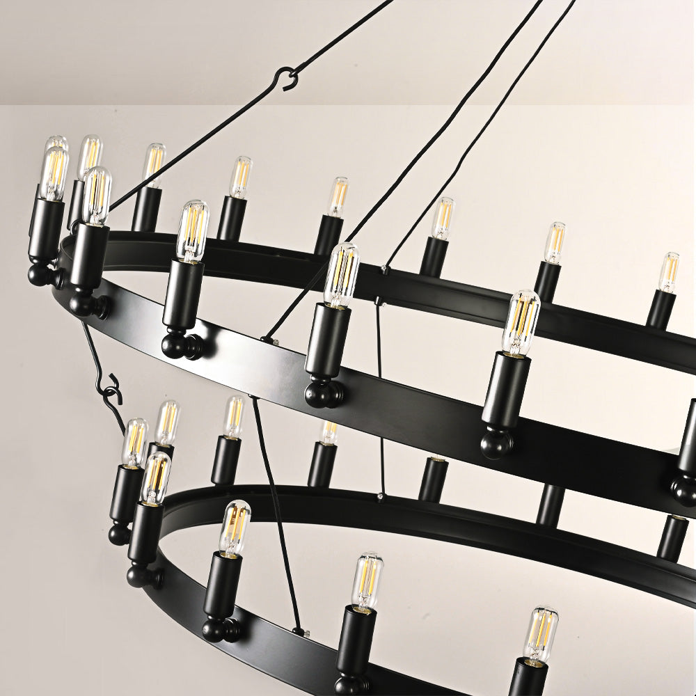Elio Vintage Forged Round 2 Tier Candelabra Filament Chandelier 63"D