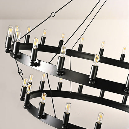 Elio Vintage Forged Round 2 Tier Candelabra Filament Chandelier 63"D