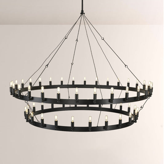 Elio Vintage Forged Round 2 Tier Candelabra Filament Chandelier 63"D