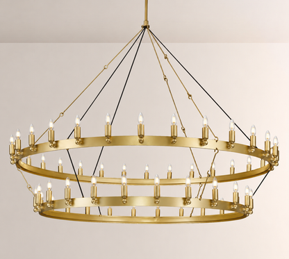 Elio Vintage Forged Round 2 Tier Candelabra Filament Chandelier 63"D