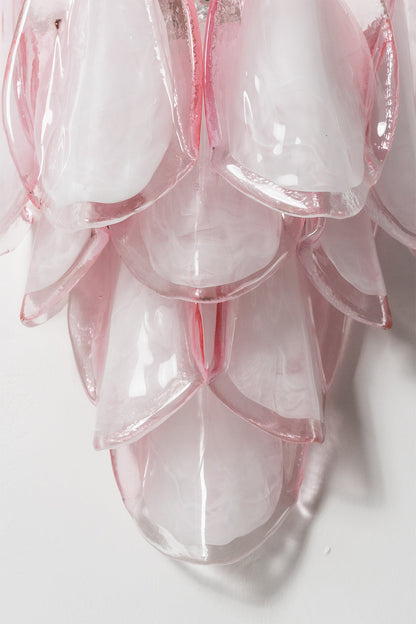 Elysian Bloom Glass Wall Lamp | Metal, Glass | Close-up focus on the tiered cascading tips of the pink glass petals | Detail shot | vexa lamps