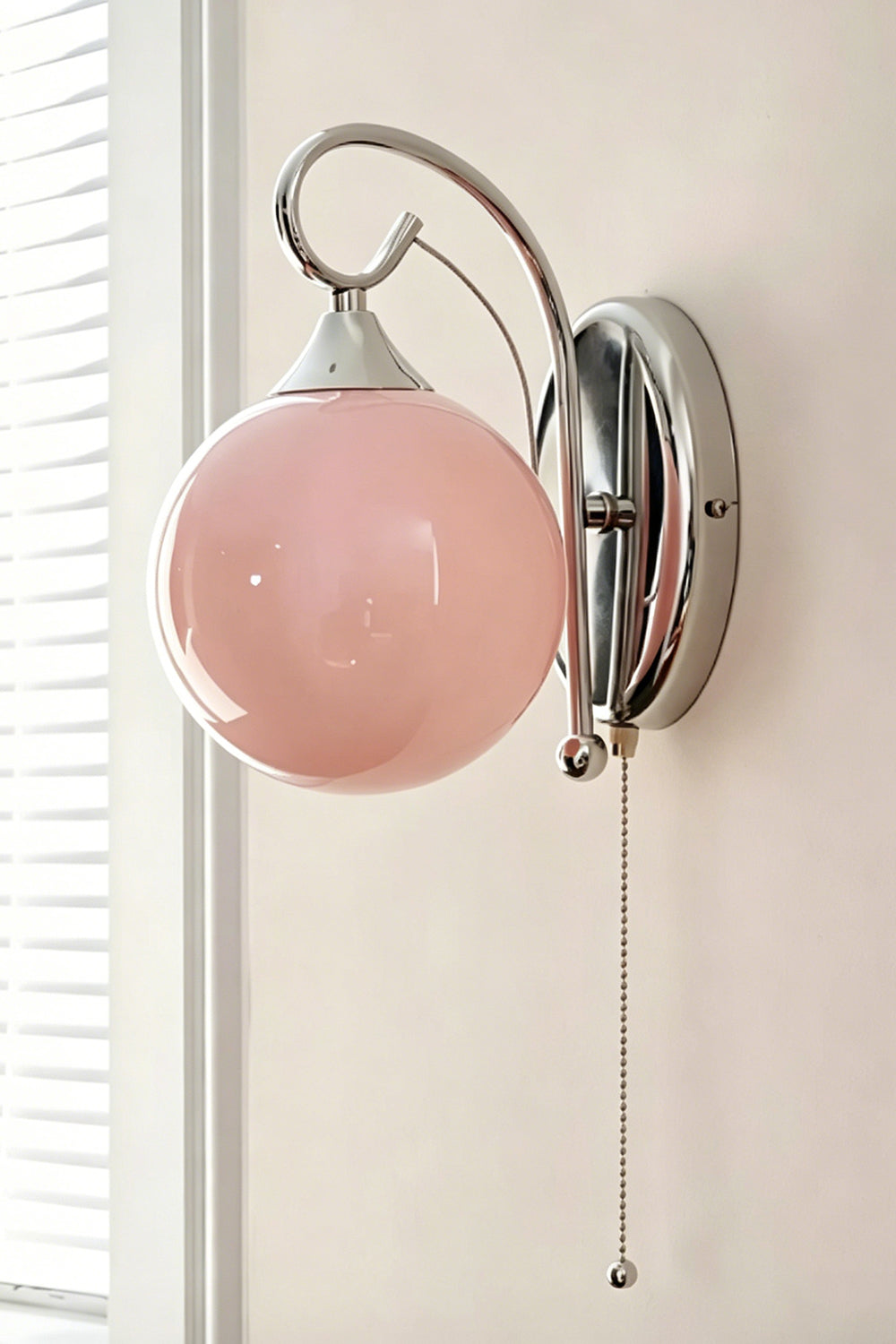 Elysian Circlet with pink globe | Metal, Glass | Light wall near window installation | vexa lamps