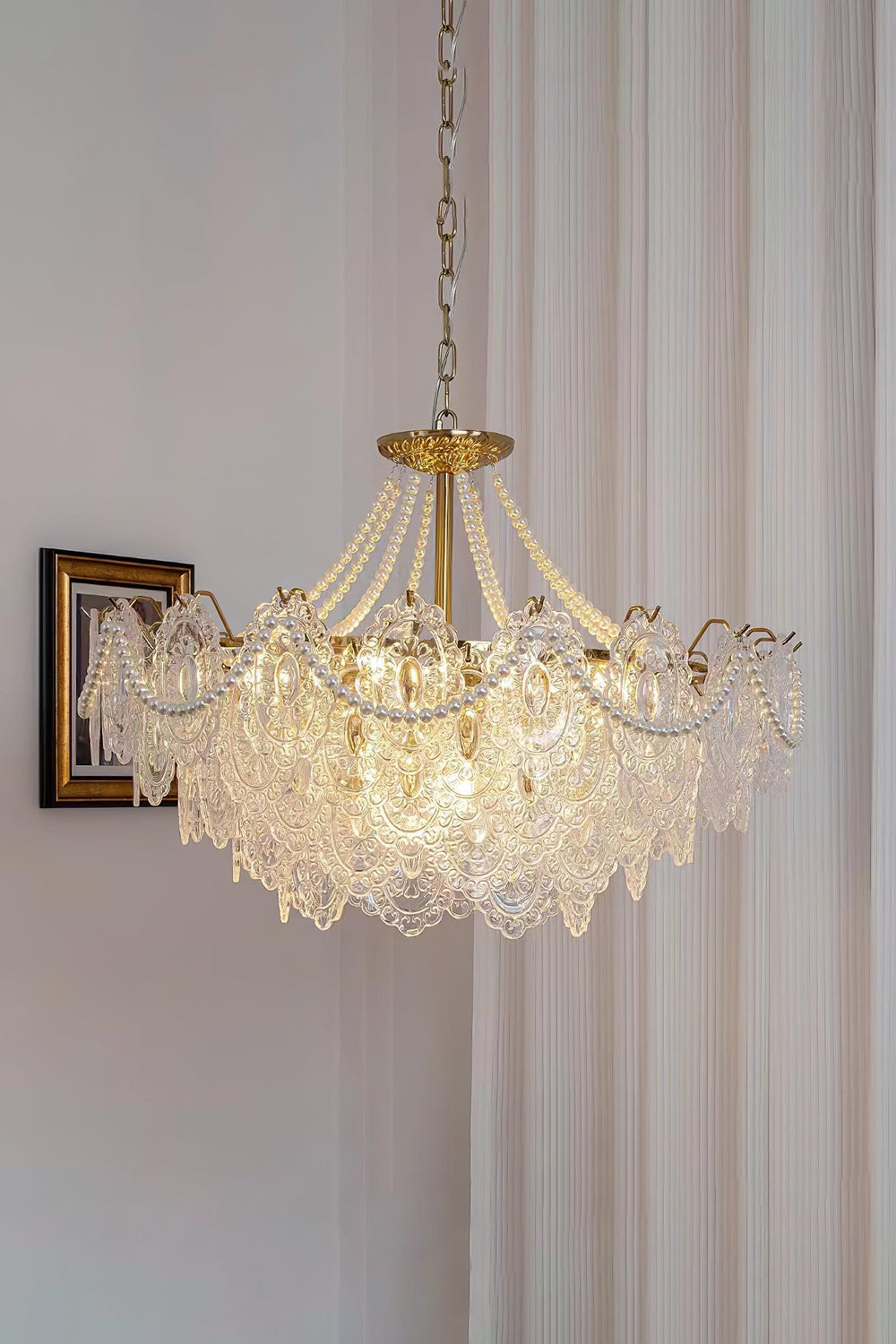Embossed Pearls Glass Chandelier - everlamps