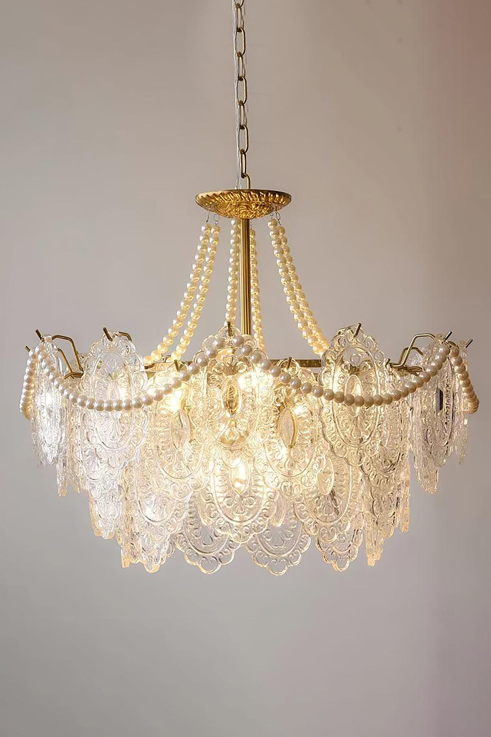 Embossed Pearls Glass Chandelier - everlamps