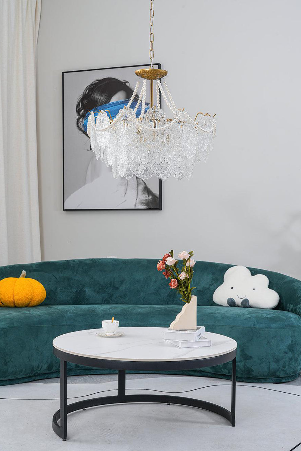 Embossed Pearls Glass Chandelier - everlamps