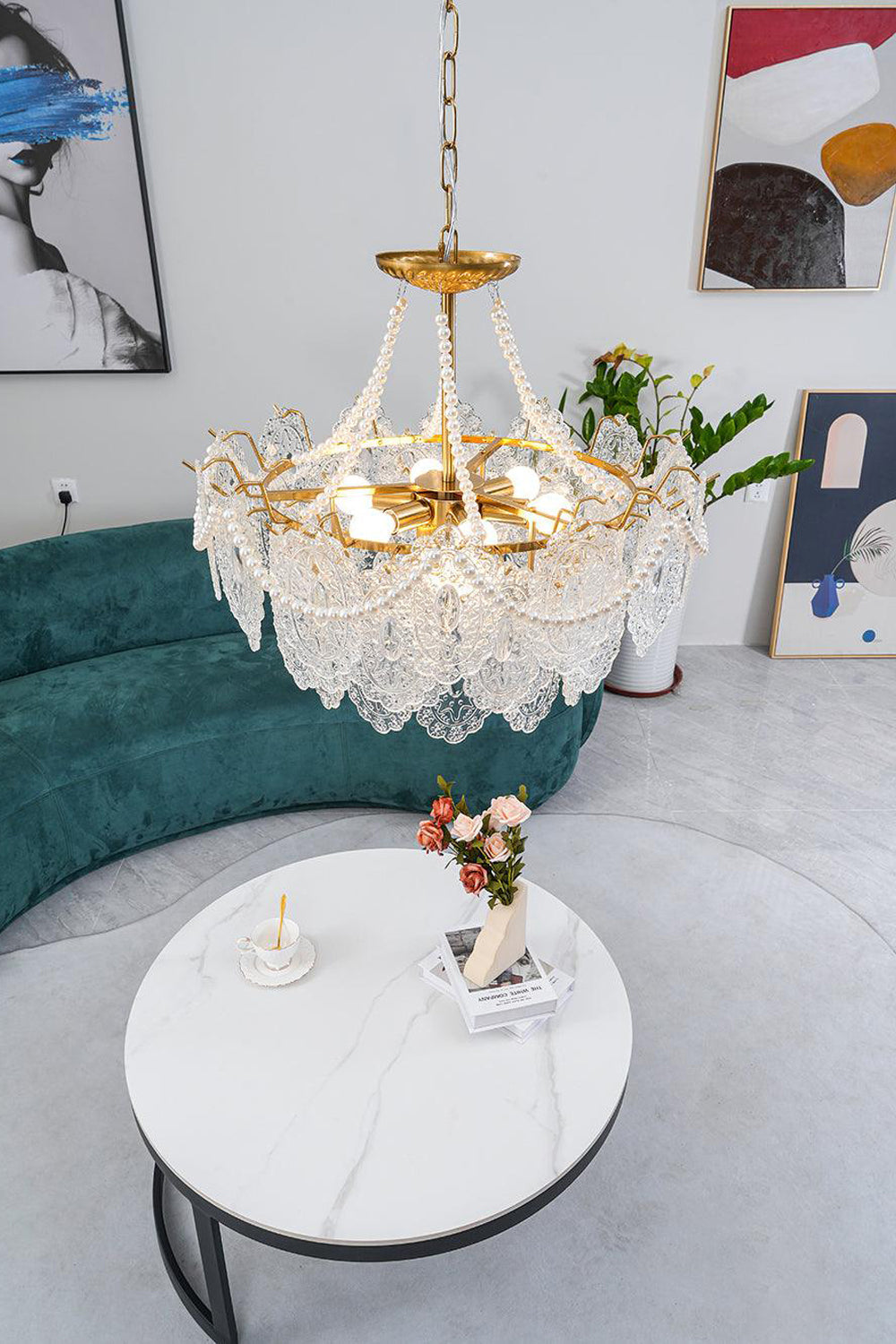 Embossed Pearls Glass Chandelier - everlamps