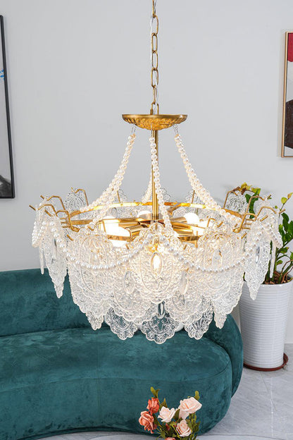 Embossed Pearls Glass Chandelier - everlamps