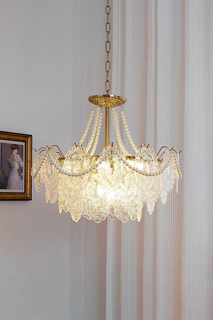 Embossed Pearls Glass Chandelier - everlamps