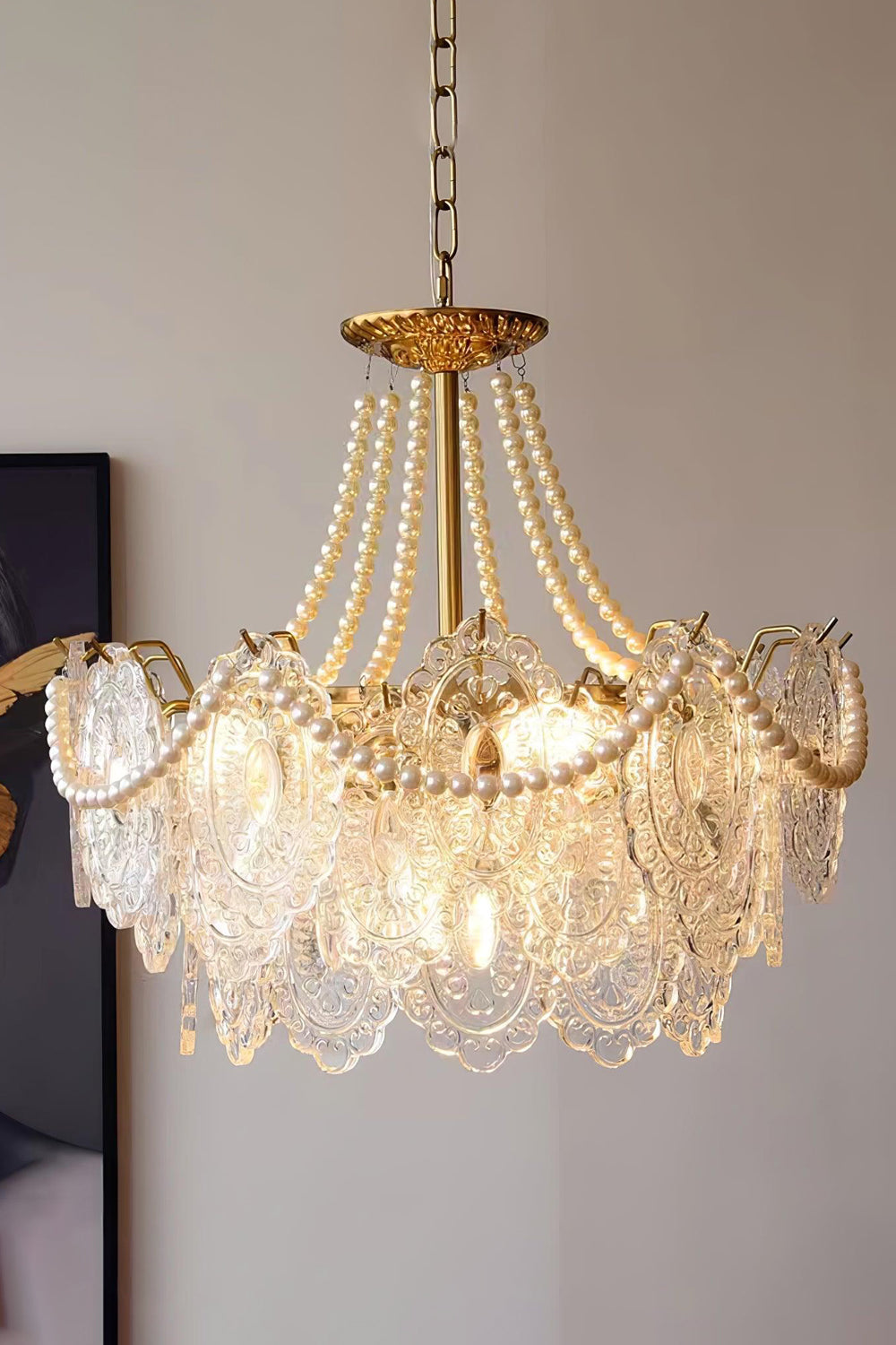 Embossed Pearls Glass Chandelier - everlamps