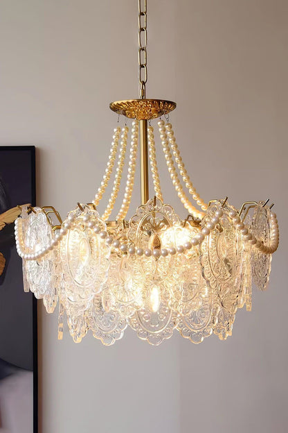 Embossed Pearls Glass Chandelier - everlamps