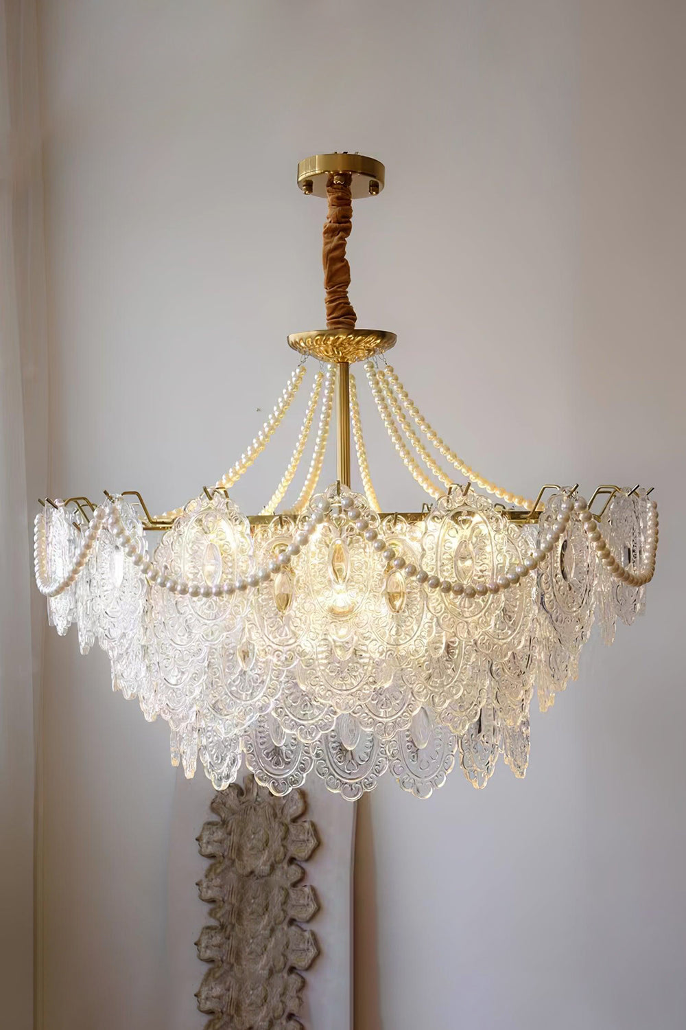 Embossed Pearls Glass Chandelier - everlamps