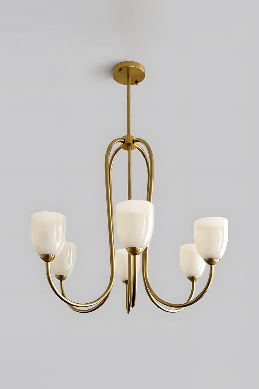 6-light Ethereal Floret Lacquer Chandelier with white glass shades | Metal, Glass | Isolated product shot on white background | vexa lamps