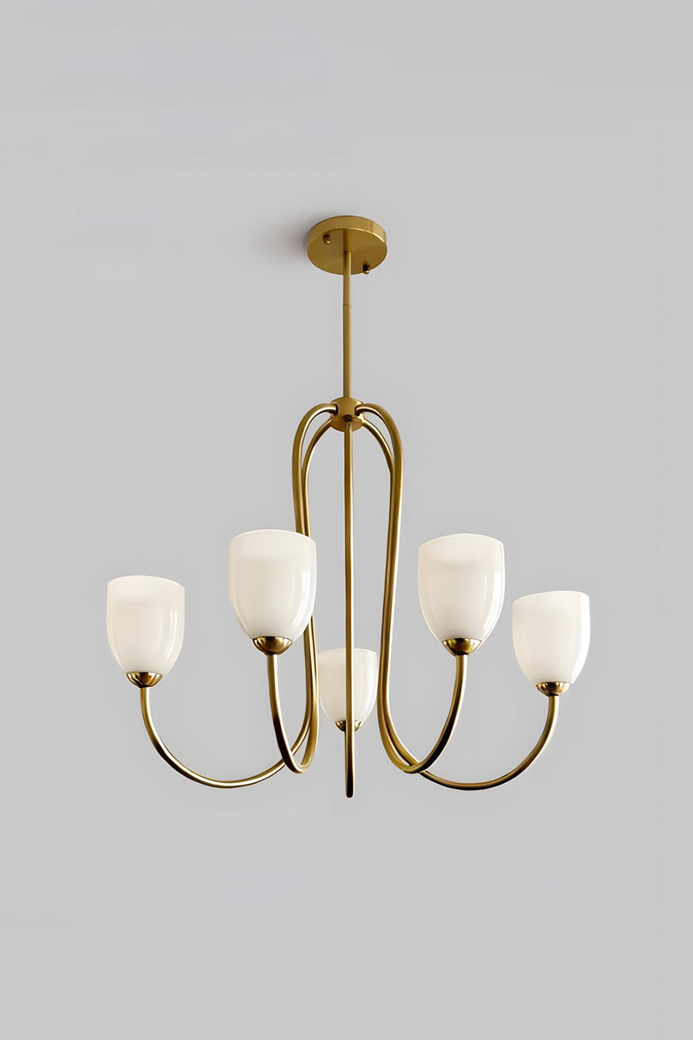 5-light Ethereal Floret Lacquer Chandelier with white glass shades | Metal, Glass | Isolated product shot on white background | vexa lamps